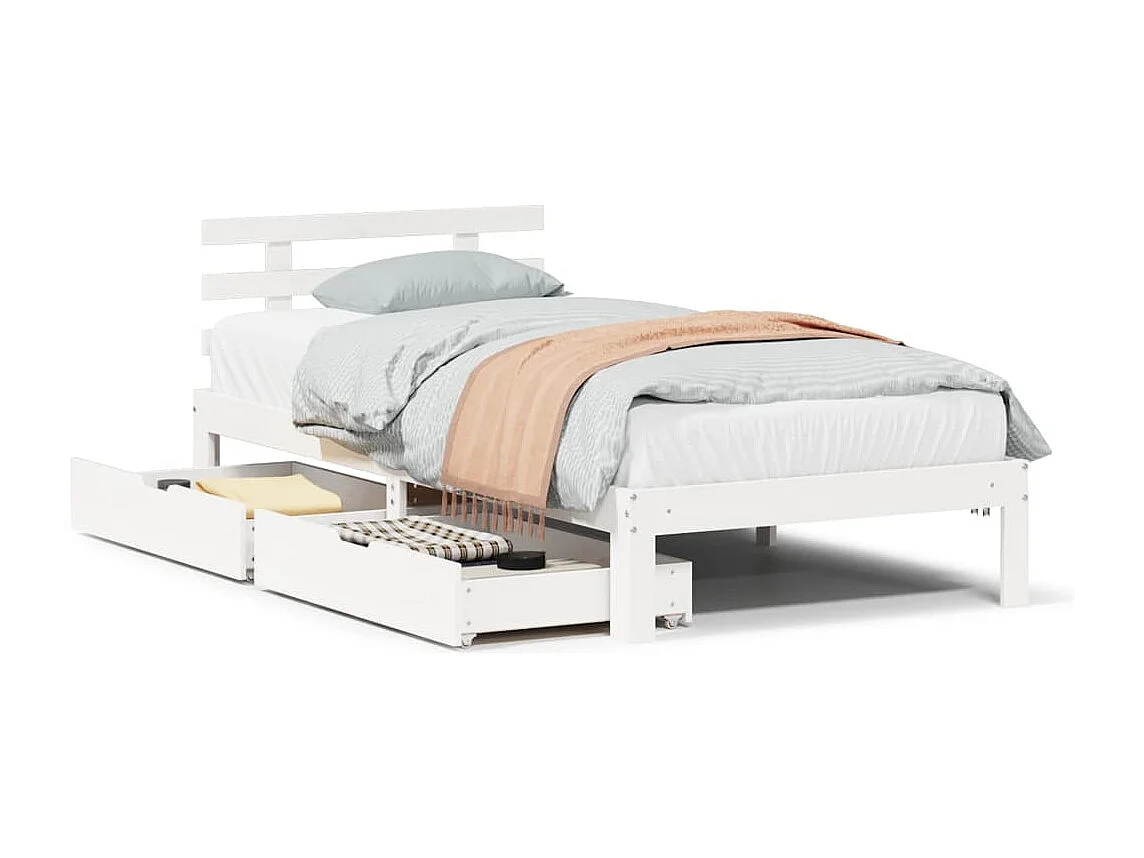 Cadre de lit avec tiroirs sans matelas blanc 100x200 cm