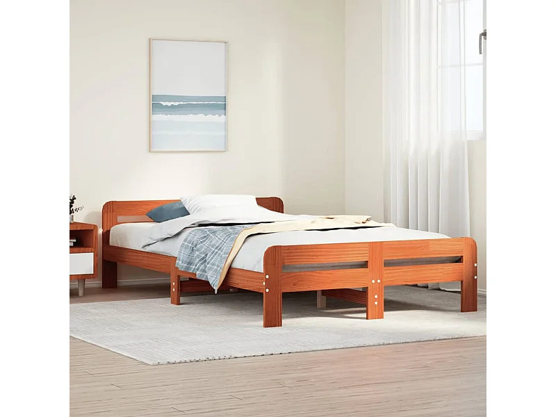 Bedframe zonder matras massief grenenhout wasbruin 135x190 cm