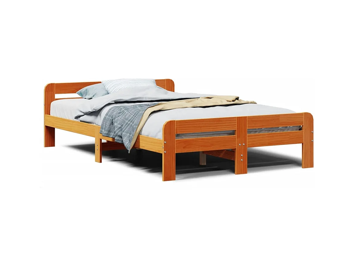 Cadre de lit sans matelas cire marron 135x190cm bois pin massif