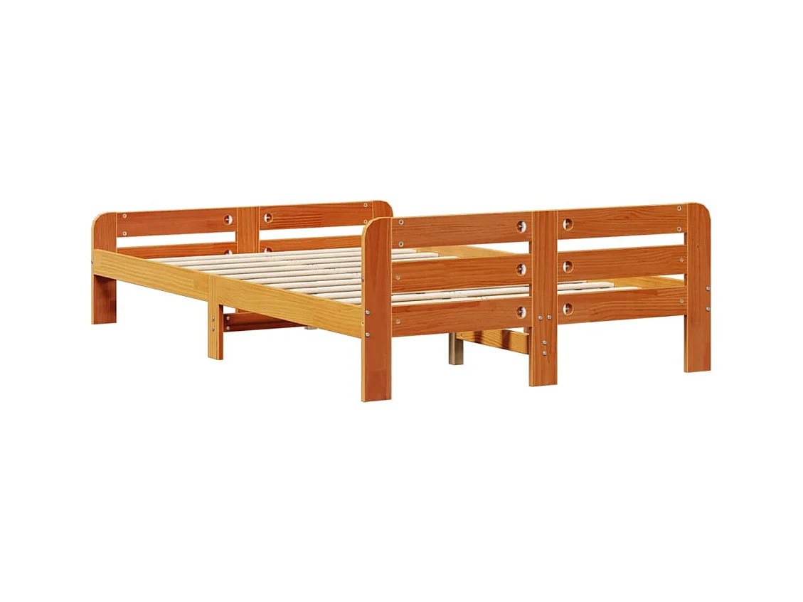 Cadre de lit sans matelas cire marron 135x190cm bois pin massif