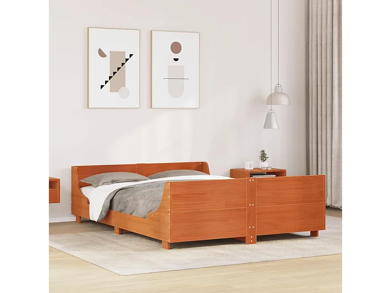 Letto senza Materasso Marrone Cera 135x190 cm in Legno di Pino