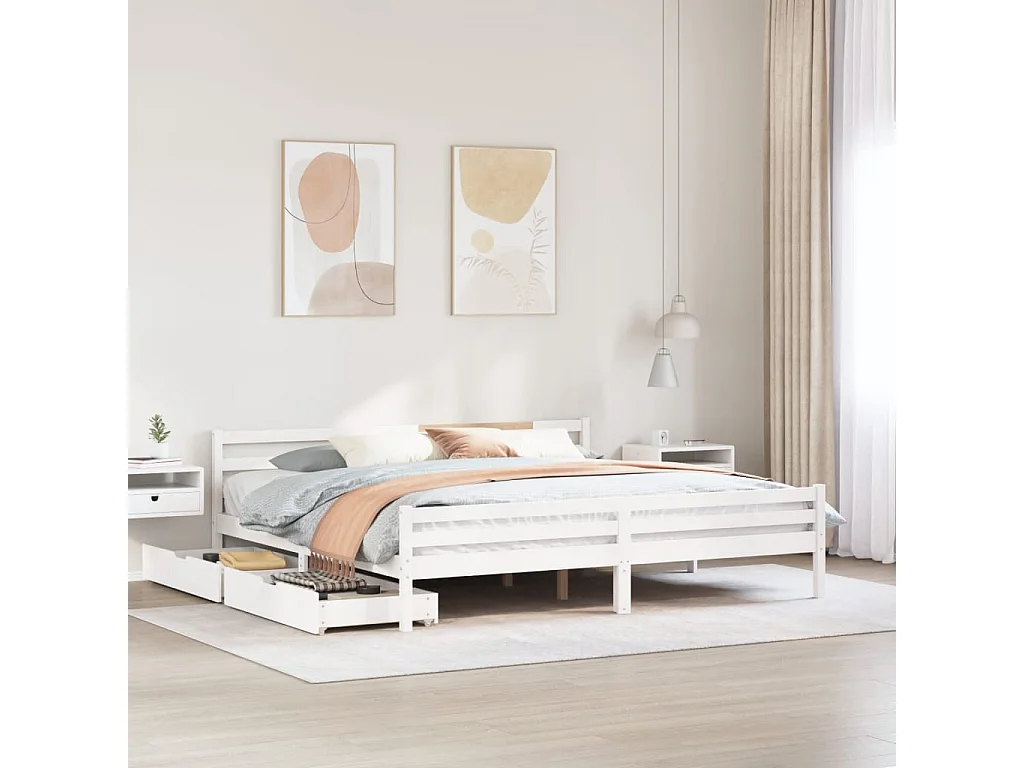 Letto senza Materasso Bianco 180x200 cm Legno Massello di Pino