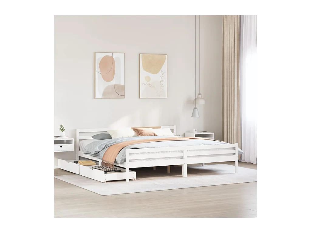 Cadre de lit sans matelas blanc 180x200 cm bois massif de pin