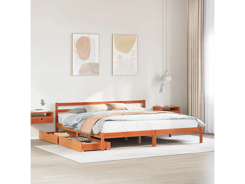 Cadre de lit sans matelas cire marron 200x200cm bois pin massif