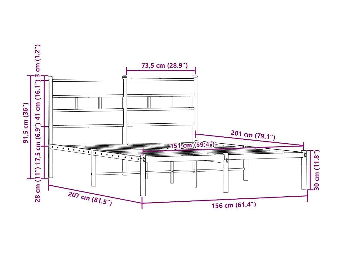 Estructura cama con cabecero sin colchón marrón roble 150x200cm