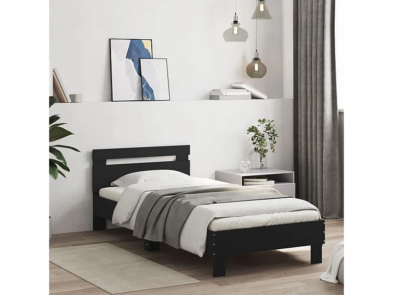 Estructura cama con cabecero madera ingeniería negra 75x190 cm