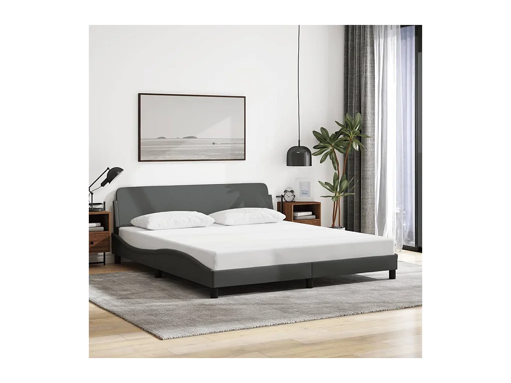 Cadre de lit sans matelas gris foncé 160x200 cm tissu