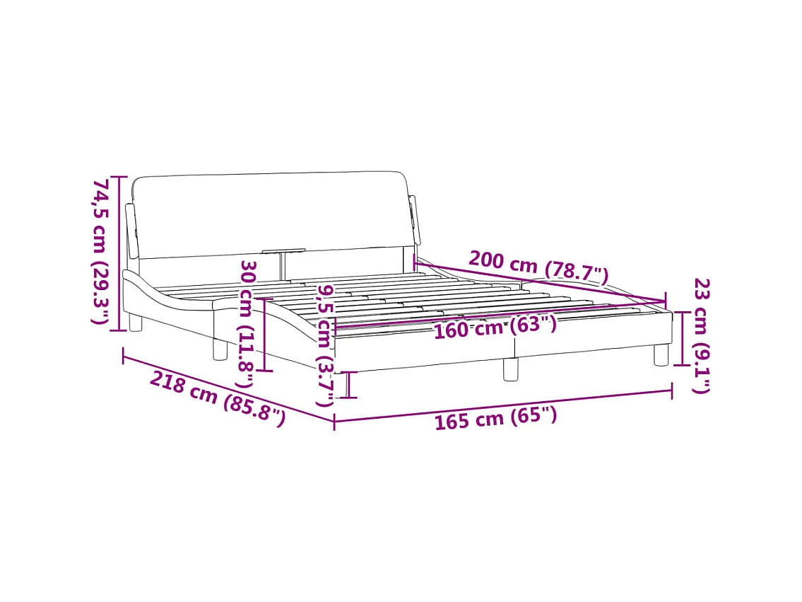 Cadre de lit sans matelas gris foncé 160x200 cm tissu
