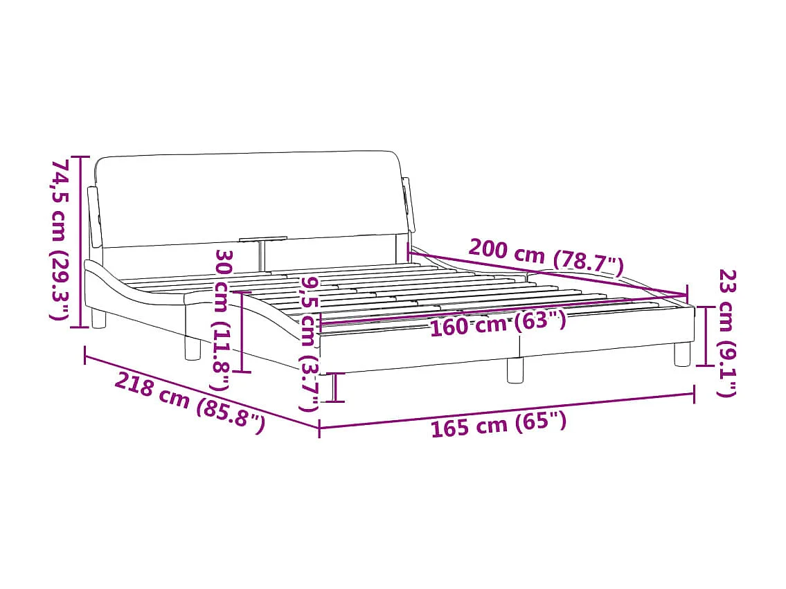 Cadre de lit sans matelas gris foncé 160x200 cm tissu