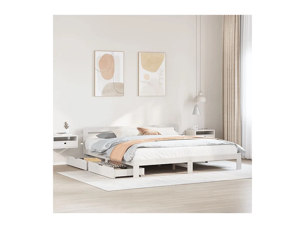 Cadre de lit sans matelas blanc 200x200 cm bois massif de pin