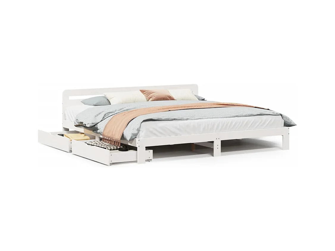 Cadre de lit sans matelas blanc 200x200 cm bois massif de pin