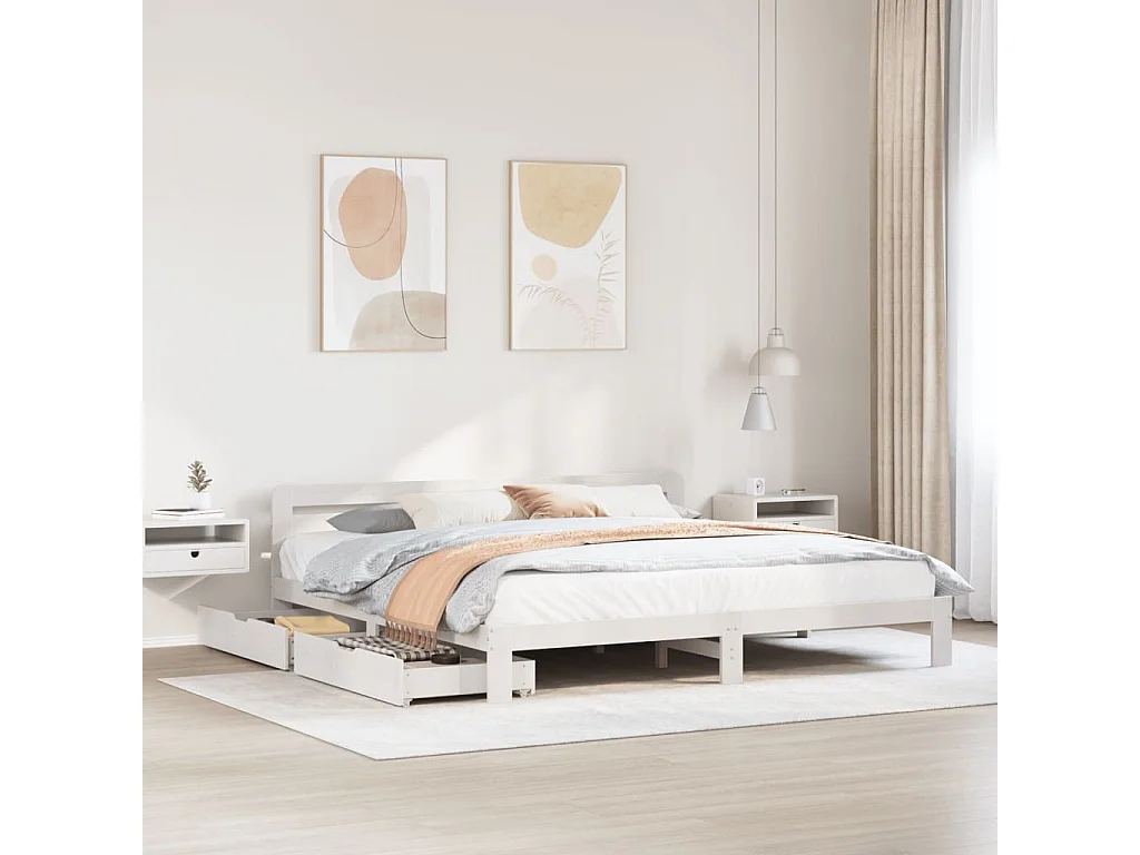 Cadre de lit sans matelas blanc 200x200 cm bois massif de pin
