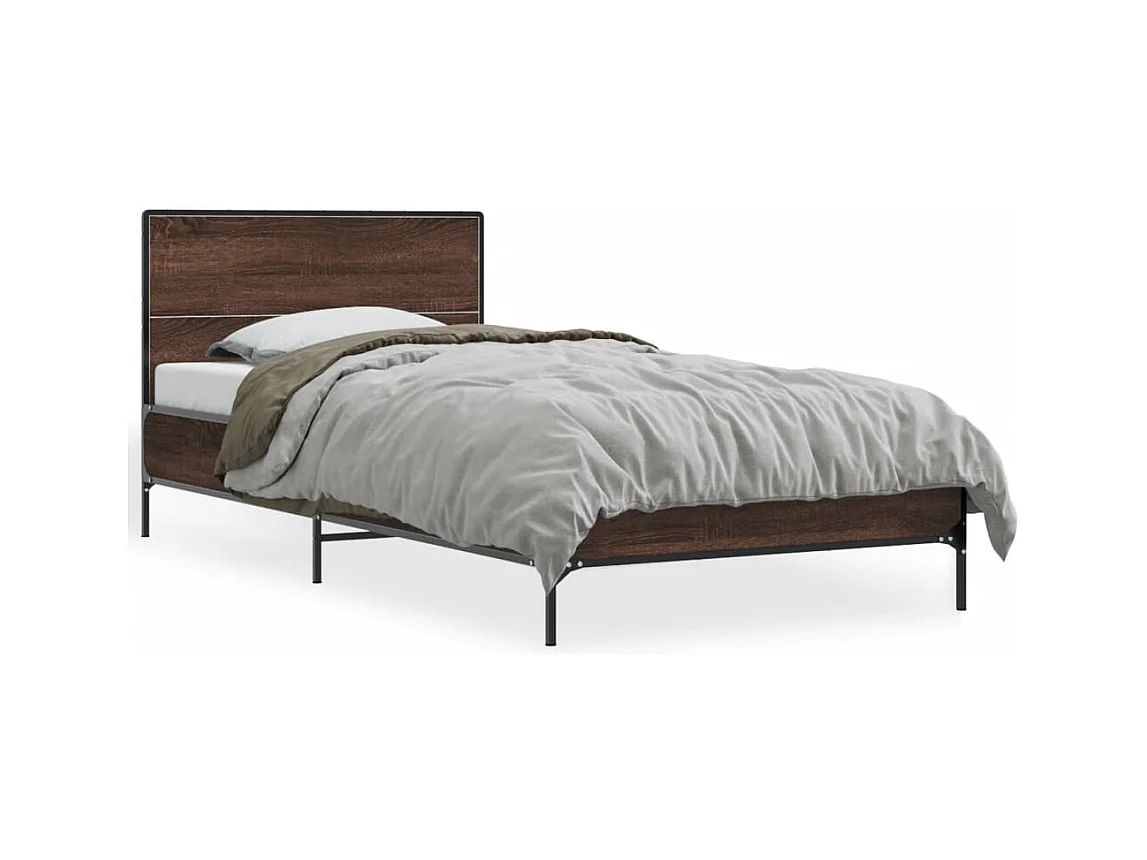 Bettgestell Braun Eichen-Optik 100x200 cm Holzwerkstoff Metall