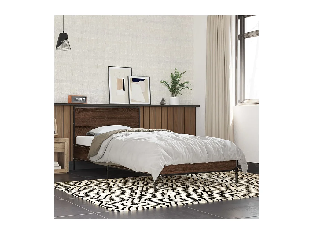 Estrutura de cama derivados de madeira/metal carvalho castanho