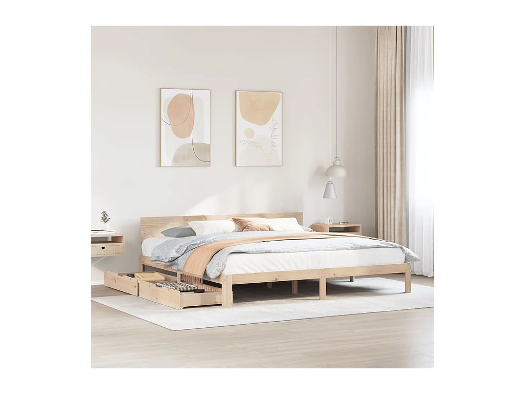 Giroletto con Cassetti 180x200 cm in Legno Massello di Pino