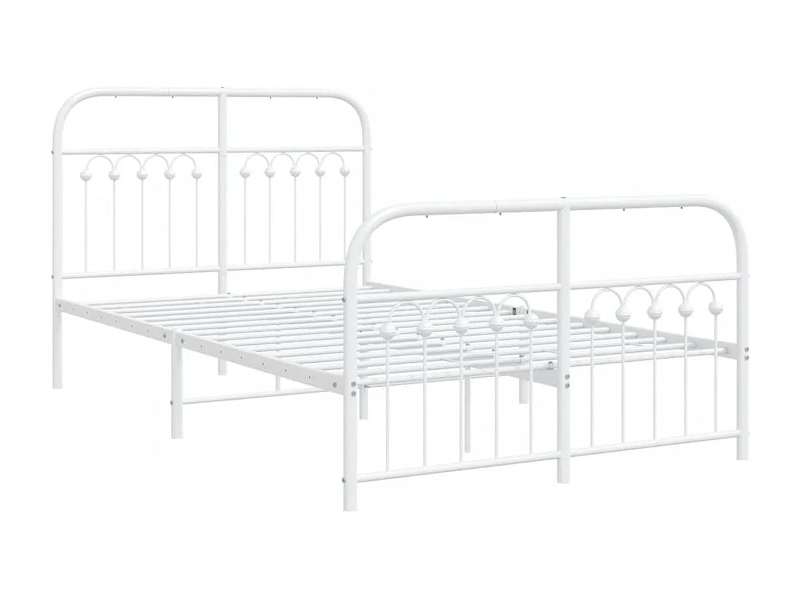 Cadre de lit métal sans matelas et pied de lit blanc 120x200 cm