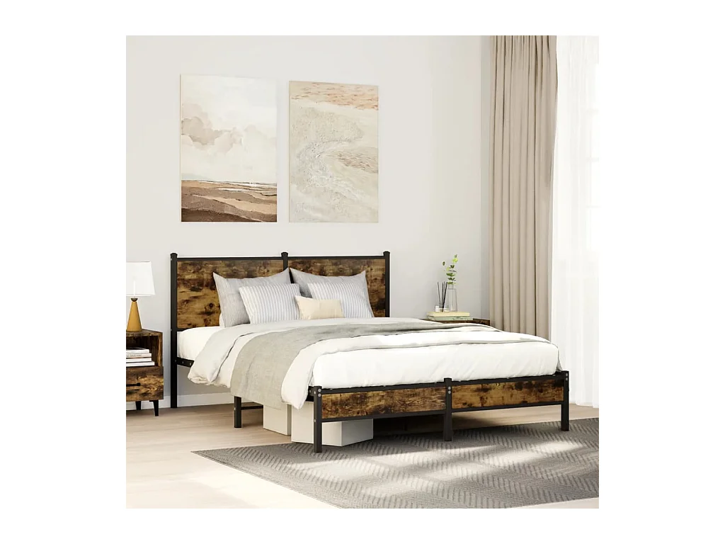 Cadre de lit en métal sans matelas chêne fumé 140x190 cm