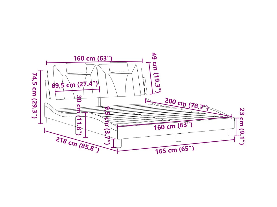 Cadre de lit sans matelas noir 160x200 cm similicuir