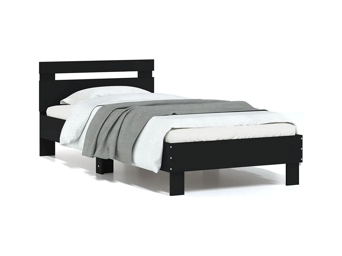 Estrutura de cama c/ cabeceira 90x200cm derivados madeira preto