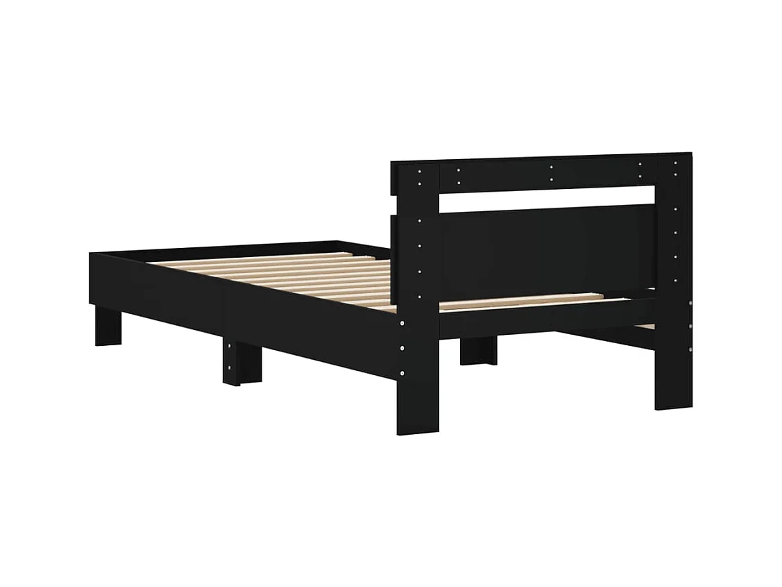 Estrutura de cama c/ cabeceira 90x200cm derivados madeira preto