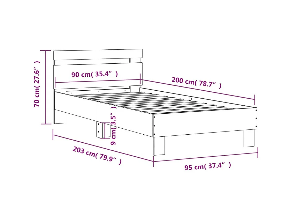 Estrutura de cama c/ cabeceira 90x200cm derivados madeira preto