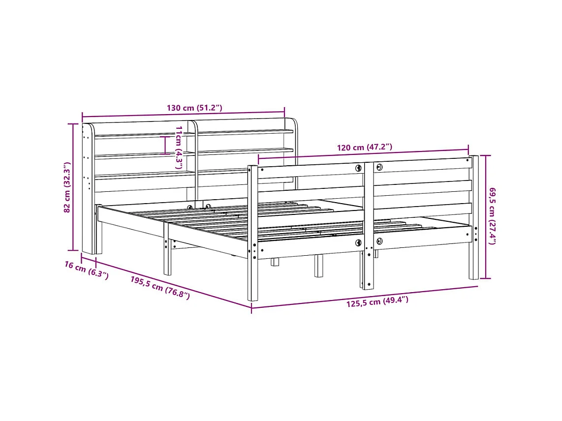 Estructura de cama con cabecero madera pino blanco 120x190 cm