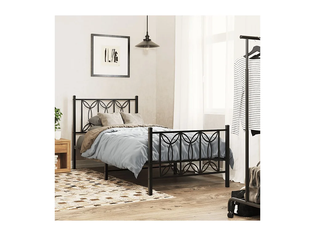 Cadre de lit métal sans matelas avec pied de lit noir 80x200 cm
