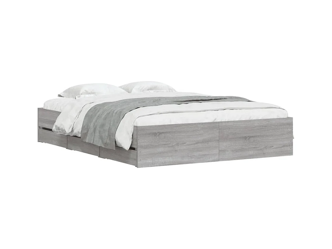 Cadre de lit avec tiroirs sans matelas sonoma gris 140x200 cm