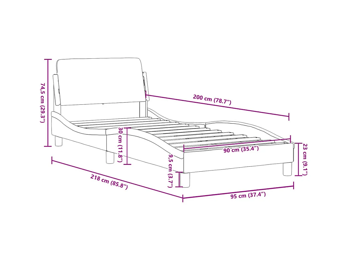 Cadre de lit sans matelas gris 90x200 cm similicuir
