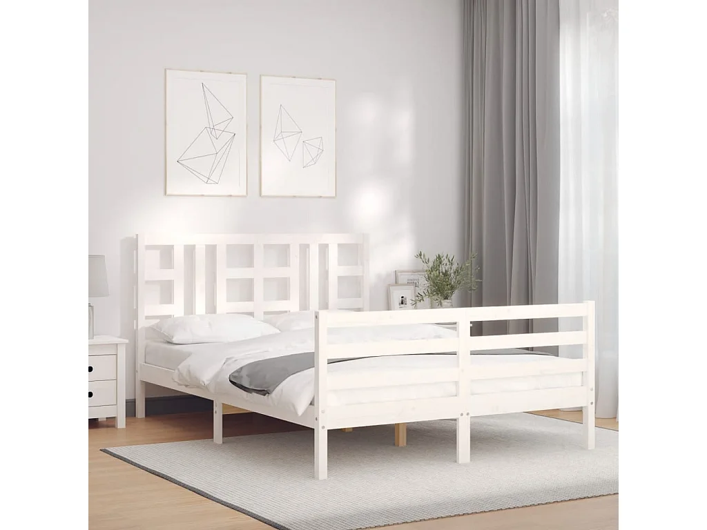 Cadre de lit sans matelas blanc bois de pin massif