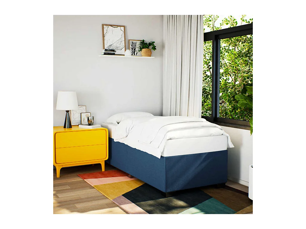 Estructura de cama sin colchón tela azul 90x200 cm