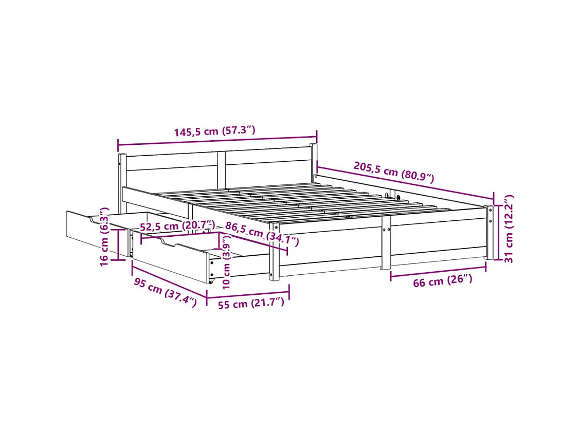 Bedframe zonder matras massief grenenhout wit 140x200 cm