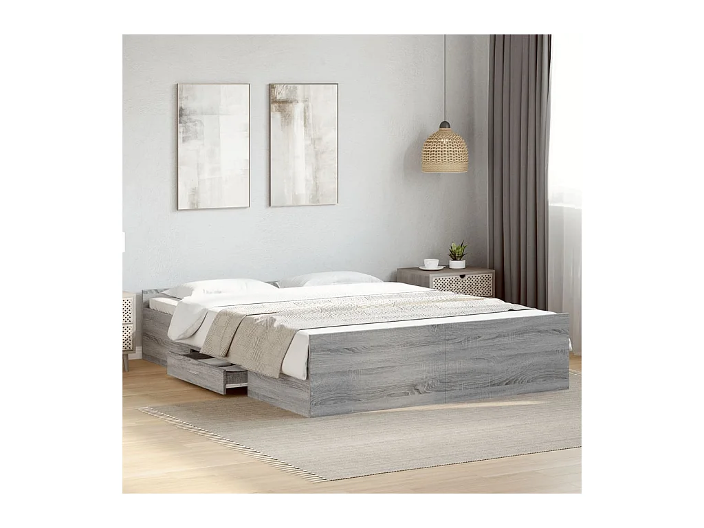 Cadre de lit avec tiroirs sans matelas sonoma gris 150x200 cm