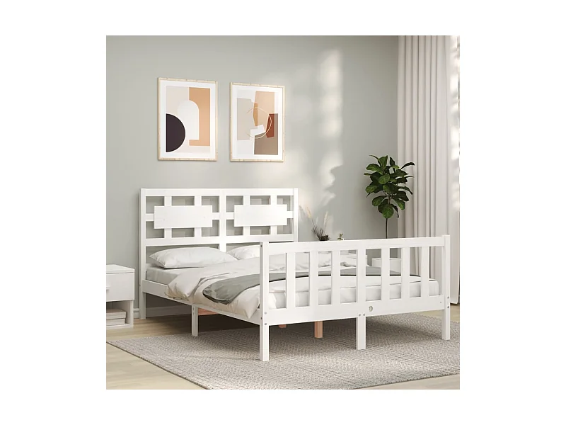 Massivholzbett mit Kopfteil Weiß