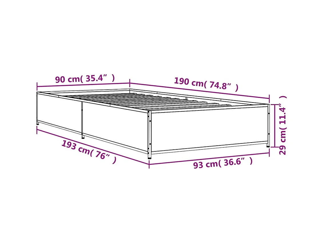 Cadre de lit sans matelas chêne fumé 90x190 cm