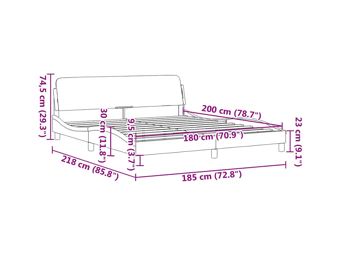 Cadre de lit sans matelas gris foncé 180x200 cm tissu