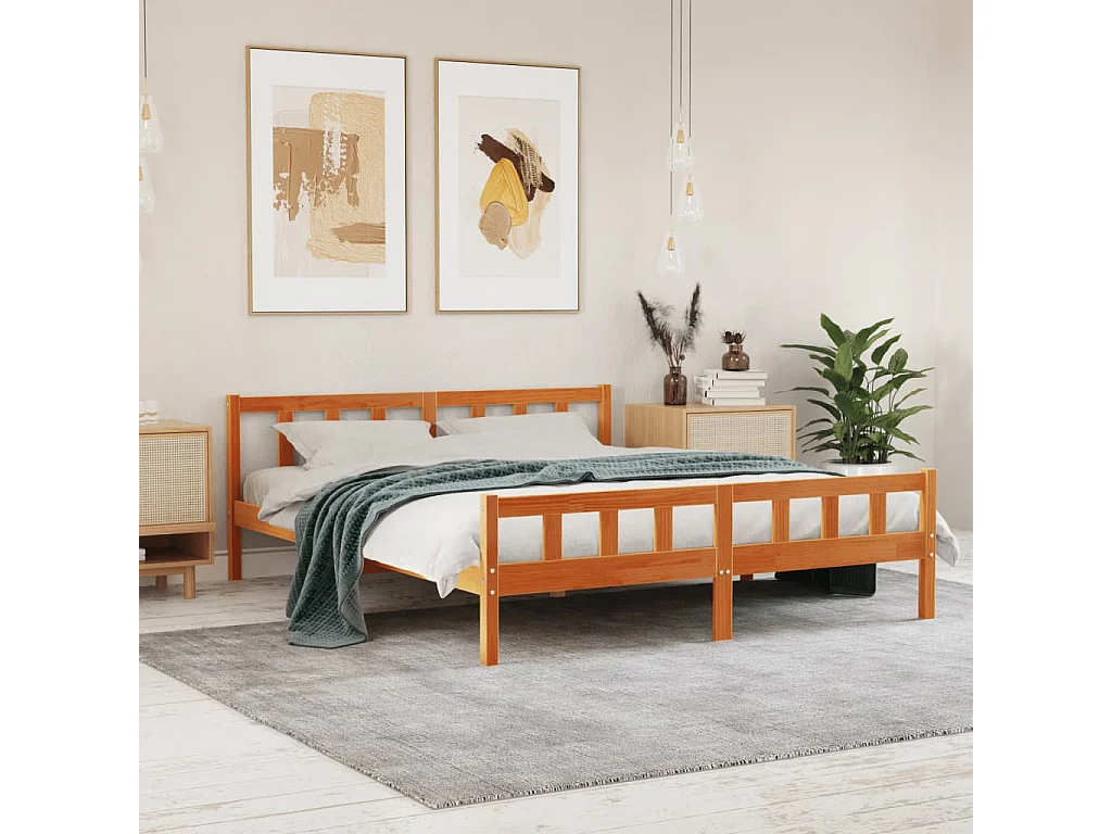 Letto senza Materasso Marrone Cera 160x200 cm in Legno di Pino