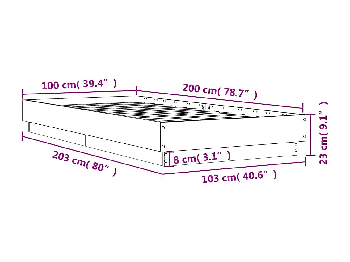 Bettgestell ohne Matratze Räuchereiche 100x200 cm Holzwerkstoff