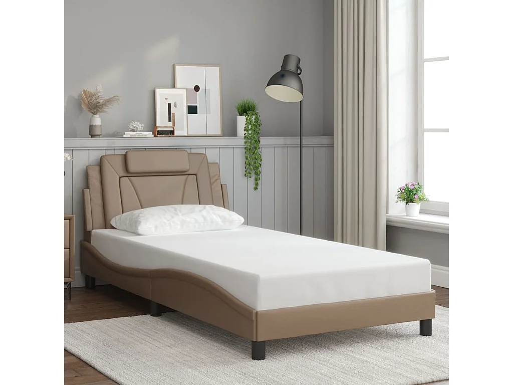 Bettgestell mit Kopfteil Cappuccino-Braun 100x200 cm Kunstleder