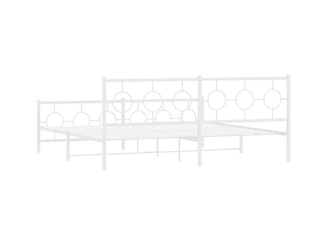 Cadre de lit métal sans matelas et pied de lit blanc 200x200 cm