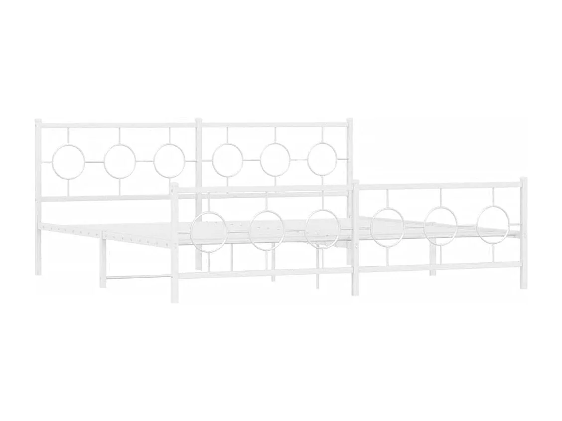 Cadre de lit métal sans matelas et pied de lit blanc 200x200 cm