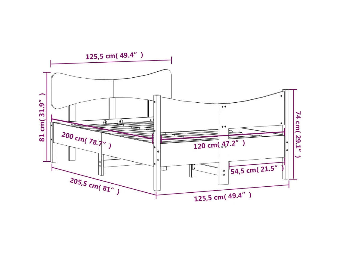 Cadre de lit sans matelas blanc 120x200 cm bois de pin massif