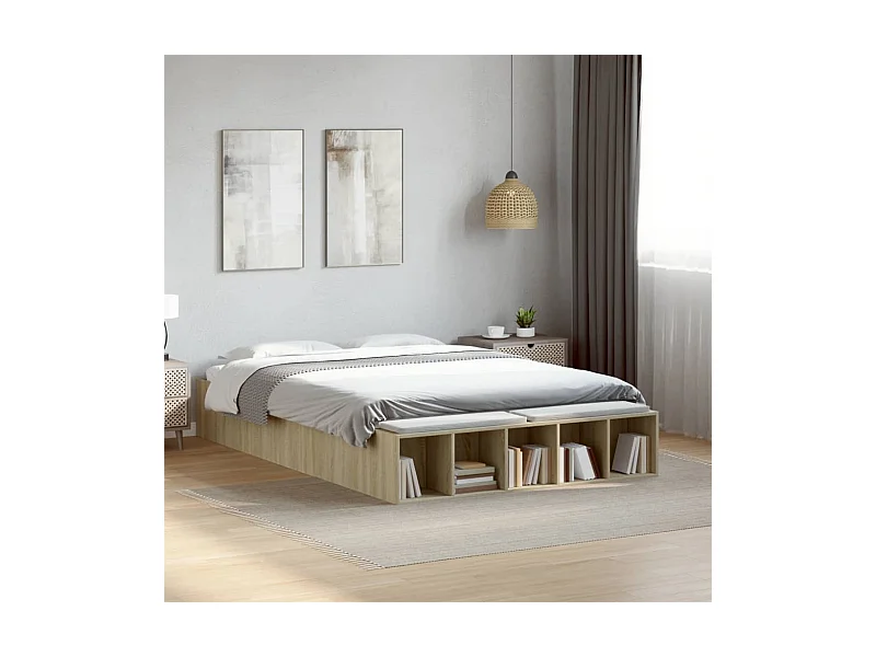 Estrutura de cama 135x190 cm derivados madeira carvalho sonoma