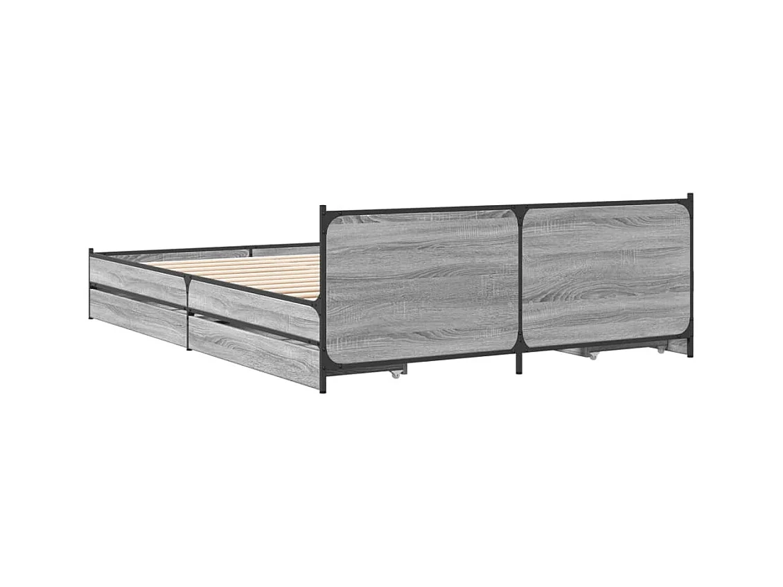 Cadre de lit avec tiroirs sans matelas sonoma gris 150x200 cm
