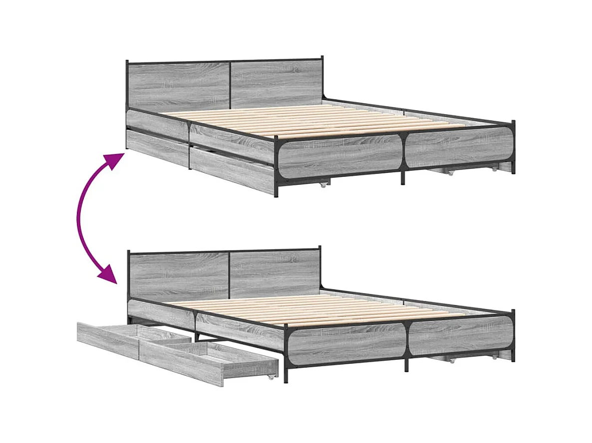 Cadre de lit avec tiroirs sans matelas sonoma gris 150x200 cm
