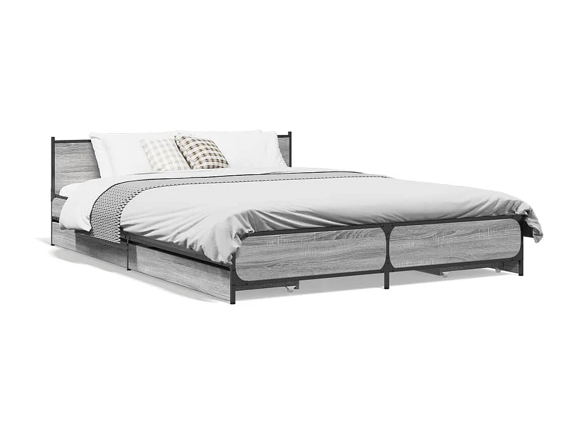 Cadre de lit avec tiroirs sans matelas sonoma gris 150x200 cm