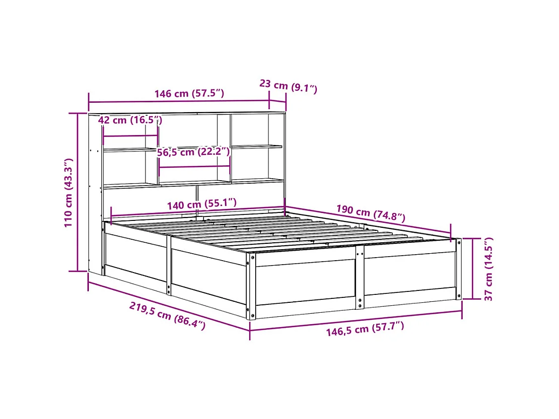 Letto senza Materasso Marrone Cera 140x190 cm in Legno di Pino
