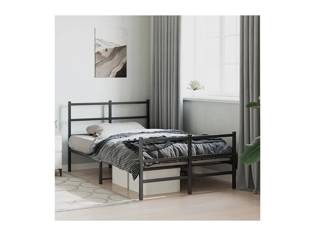 Cadre de lit métal sans matelas avec pied de lit noir 120x200cm