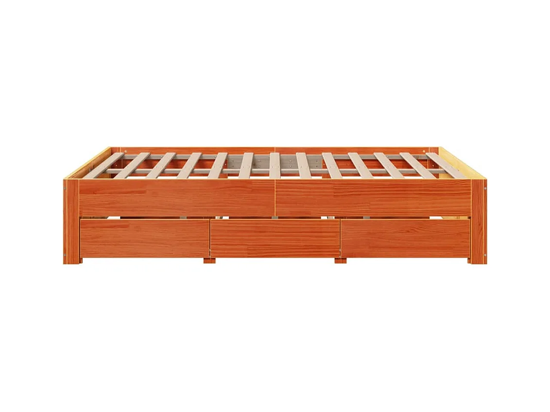 Cama con cajones sin colchón madera maciza marrón 150x200 cm