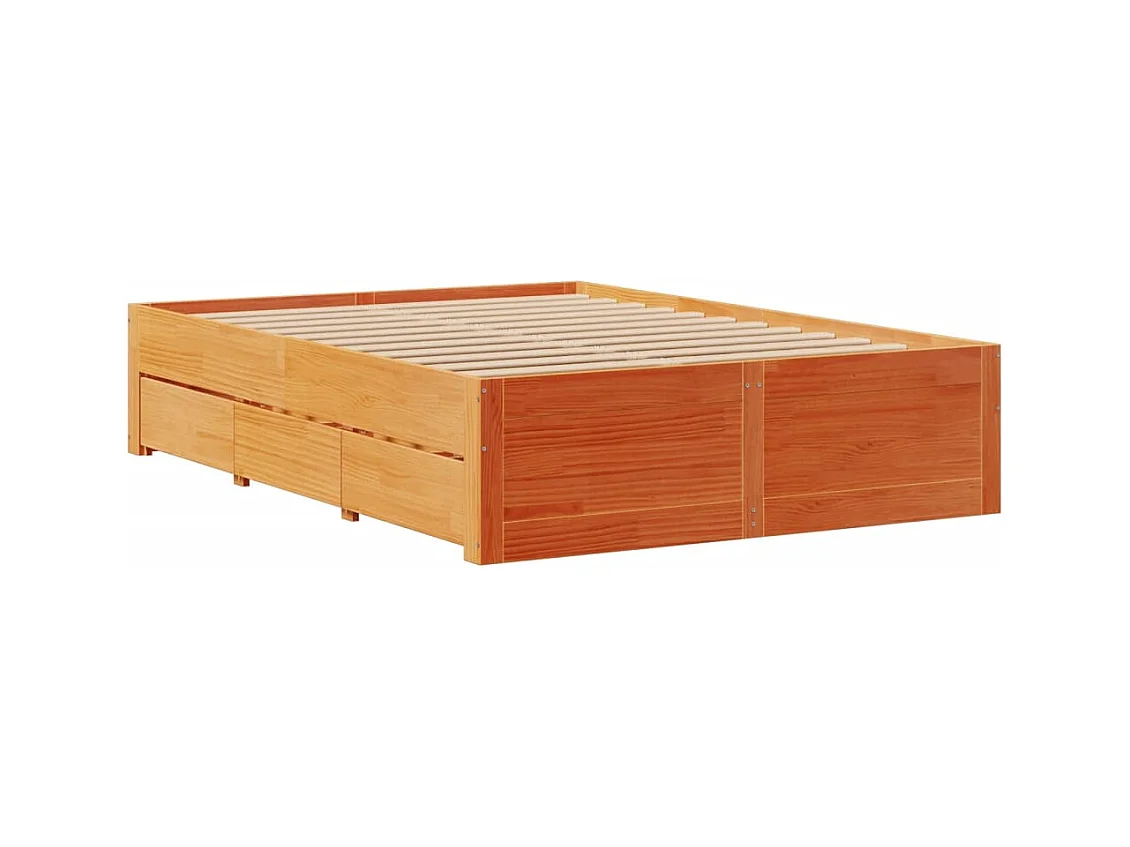 Cama con cajones sin colchón madera maciza marrón 150x200 cm